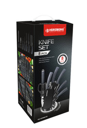 Herzberg 8 Pieces Knife Set with Acrylic Stand - Carbon