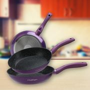 Cheffinger CF-FA03: 3 Pieces Marble Coated Frying Pan Set Red/Black