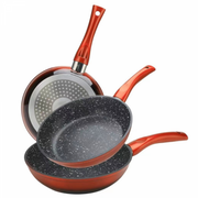 Cheffinger CF-FA03: 3 Pieces Marble Coated Frying Pan Set Red/Black