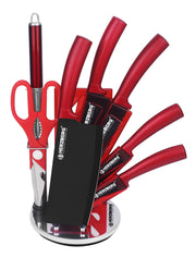 Herzberg 8 Pieces Knife Set with Acrylic Stand - Red