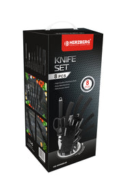 Herzberg 8 Pieces Knife Set with Acrylic Stand - Black Marble