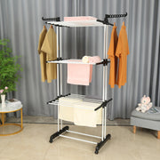 Herzberg HG-8034BW: Moving Clothes Rack - Black Plastic with White Tubes