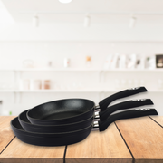 Royalty Line RL-FM3F: Marble Coating Forged Aluminum 3 Pieces Fry Pan Set Gray