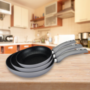 Royalty Line RL-FM3F: Marble Coating Forged Aluminum 3 Pieces Fry Pan Set Gray